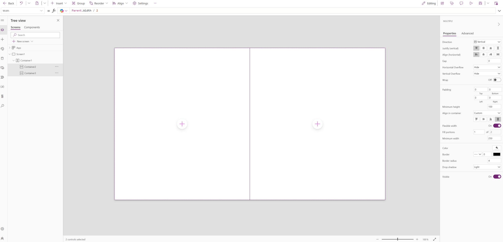 Multiple Column Layout in a canvas app